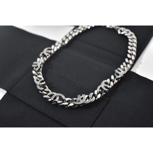 Chanel 22K Unsewn Cut Off CC Ruthenium Chain Cuban Link Crystal Choker Necklace - Picture 8 of 12
